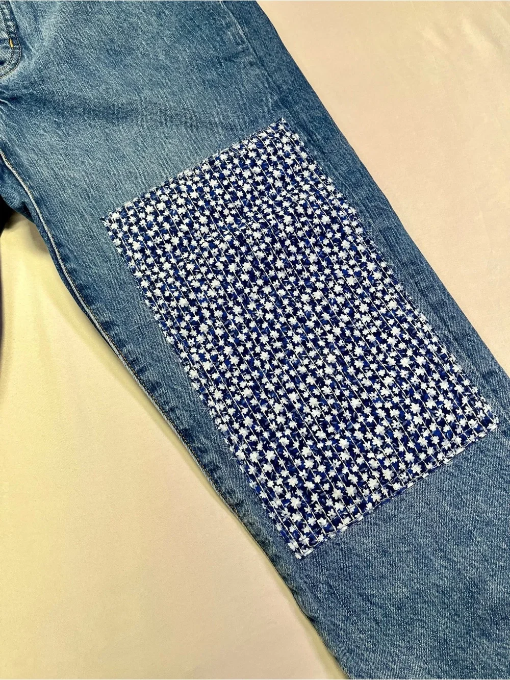 J Crew Premium Slim Boyfriend Patchwork Denim Jeans Cropped Button Fly - 28